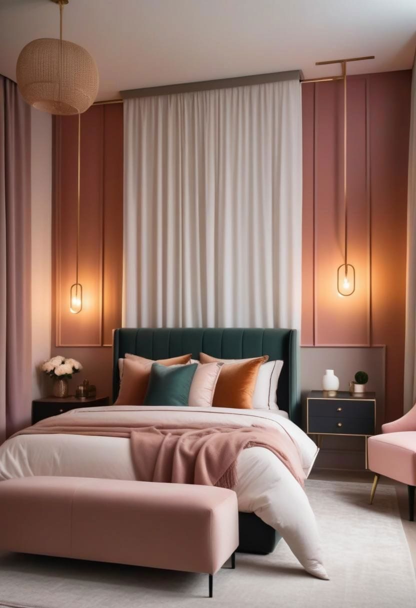 A daybed with a pull-out trundle, styled with gray linen bedding and a mix of patterned pillows