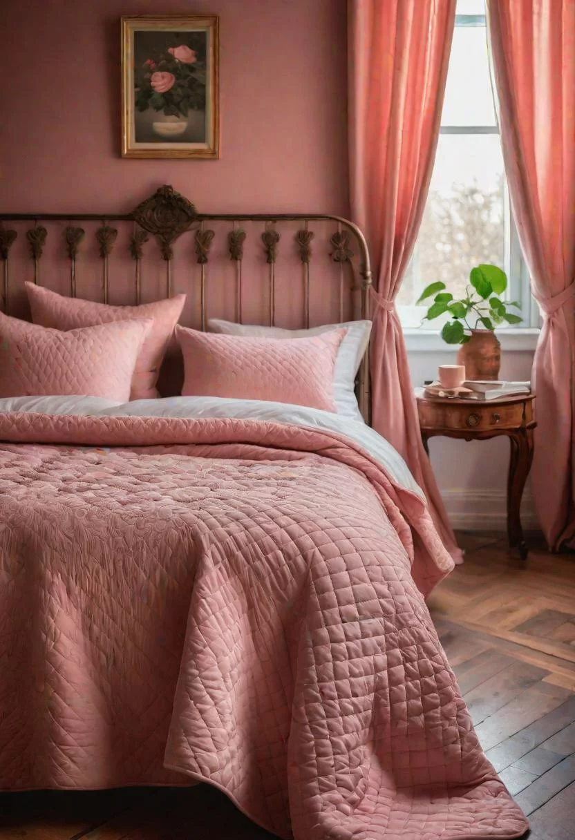 63 Luxurious Pink Bedrooms to Warm Up Your Space 42 41. Antique Rose Bedspread-0