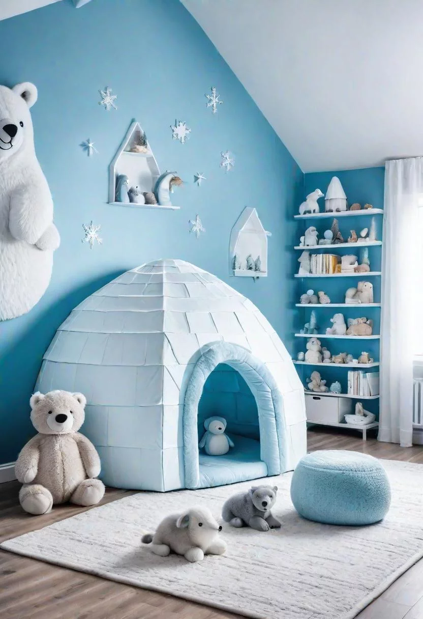 61 Dreamy Nursery Room Inspirations: From Cozy Corners to Whimsical Themes 35 21. Arctic Animal Igloo Nursery Ideas-0
