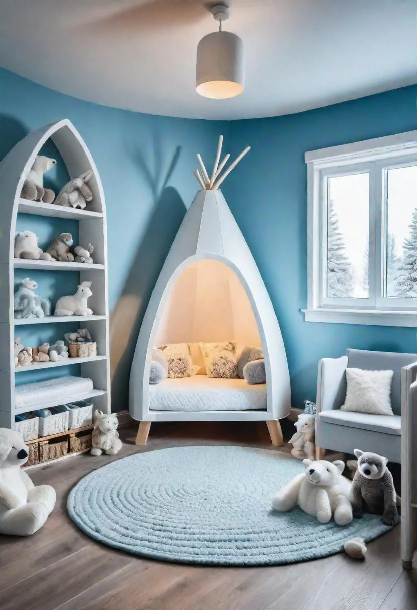 61 Dreamy Nursery Room Inspirations: From Cozy Corners to Whimsical Themes 36 21. Arctic Animal Igloo Nursery Ideas-1