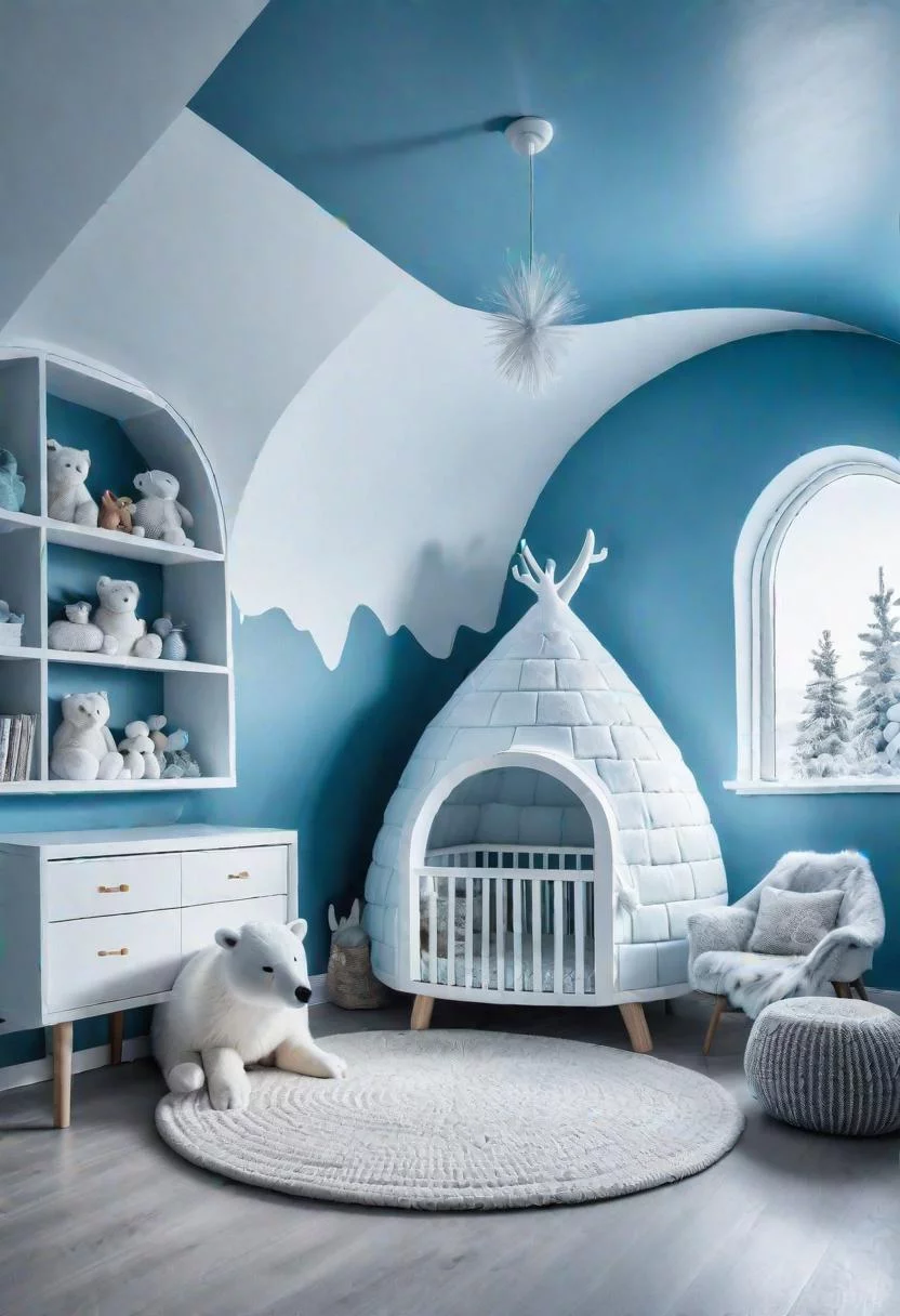 61 Dreamy Nursery Room Inspirations: From Cozy Corners to Whimsical Themes 37 21. Arctic Animal Igloo Nursery Ideas-2