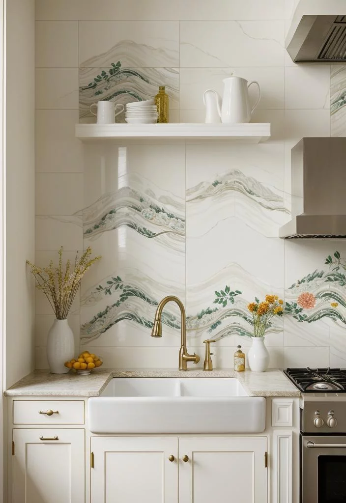 35 Stunning Kitchen Backsplash Ideas: Creative and Eye-Catching Designs 7 5. Artisan Porcelain Tile Designs-0