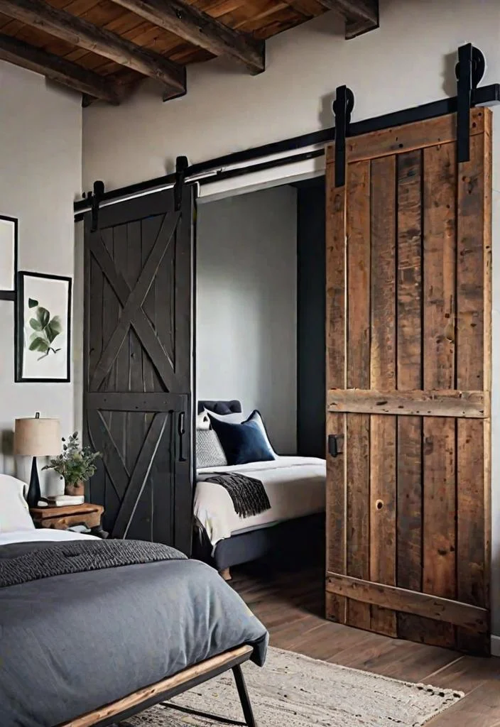38 Genius Farmhouse Bedroom Ideas 7 6. Barn door room divider-0