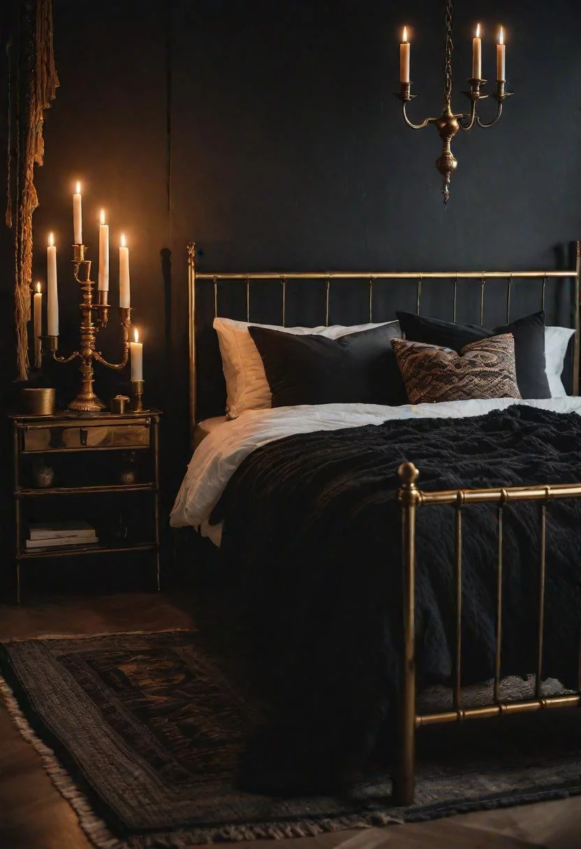 31 Dark Boho Bedroom Sanctuaries: Mystical Elegance & Cozy Vibes 46 31. Boho Candle Styling Ideas-0