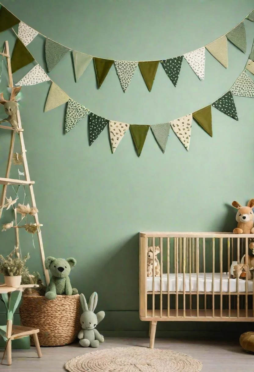45 Serene Sage Green Nursery Ideas: Calming and Chic Inspirations 72 43. Bunting for Sage Green Nursery-1