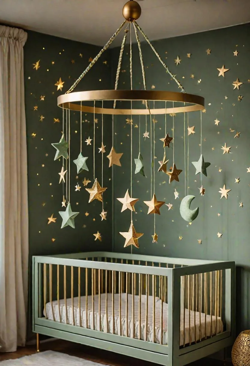45 Serene Sage Green Nursery Ideas: Calming and Chic Inspirations 11 4. Celestial Mobile: Sage Green Delight-0
