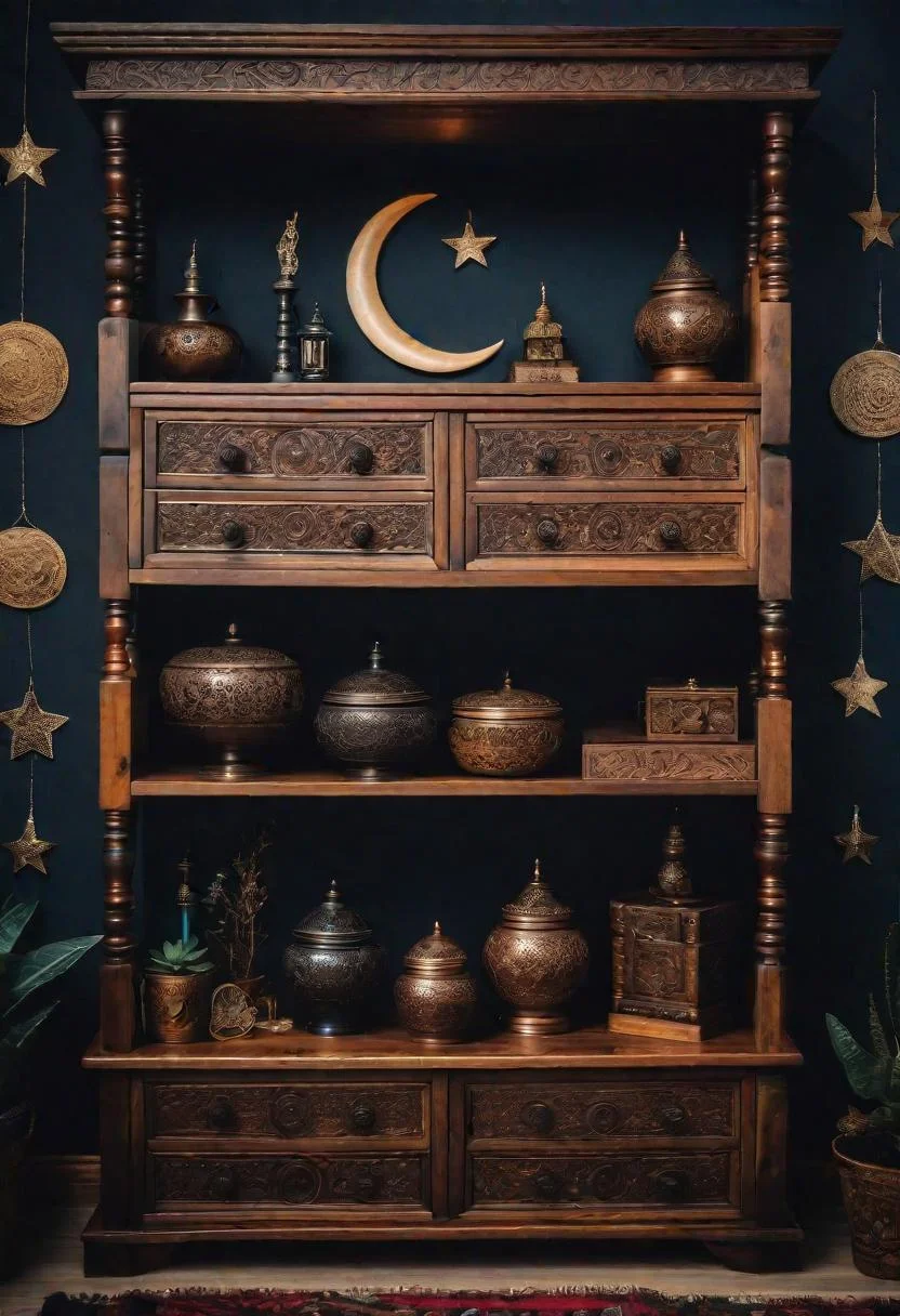31 Dark Boho Bedroom Sanctuaries: Mystical Elegance & Cozy Vibes 40 25. Celestial Trinket Box Collection-0