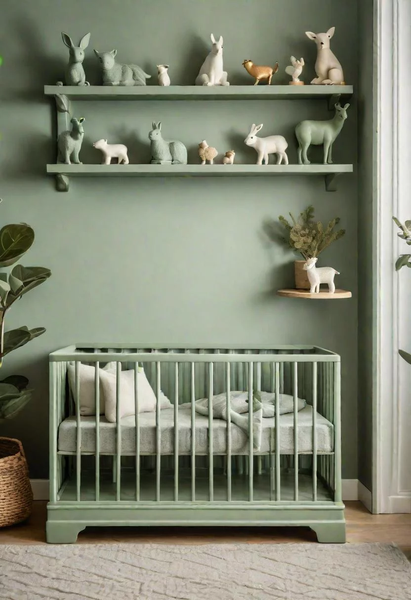 45 Serene Sage Green Nursery Ideas: Calming and Chic Inspirations 24 9. Ceramic Animal Figurines for Decor-0