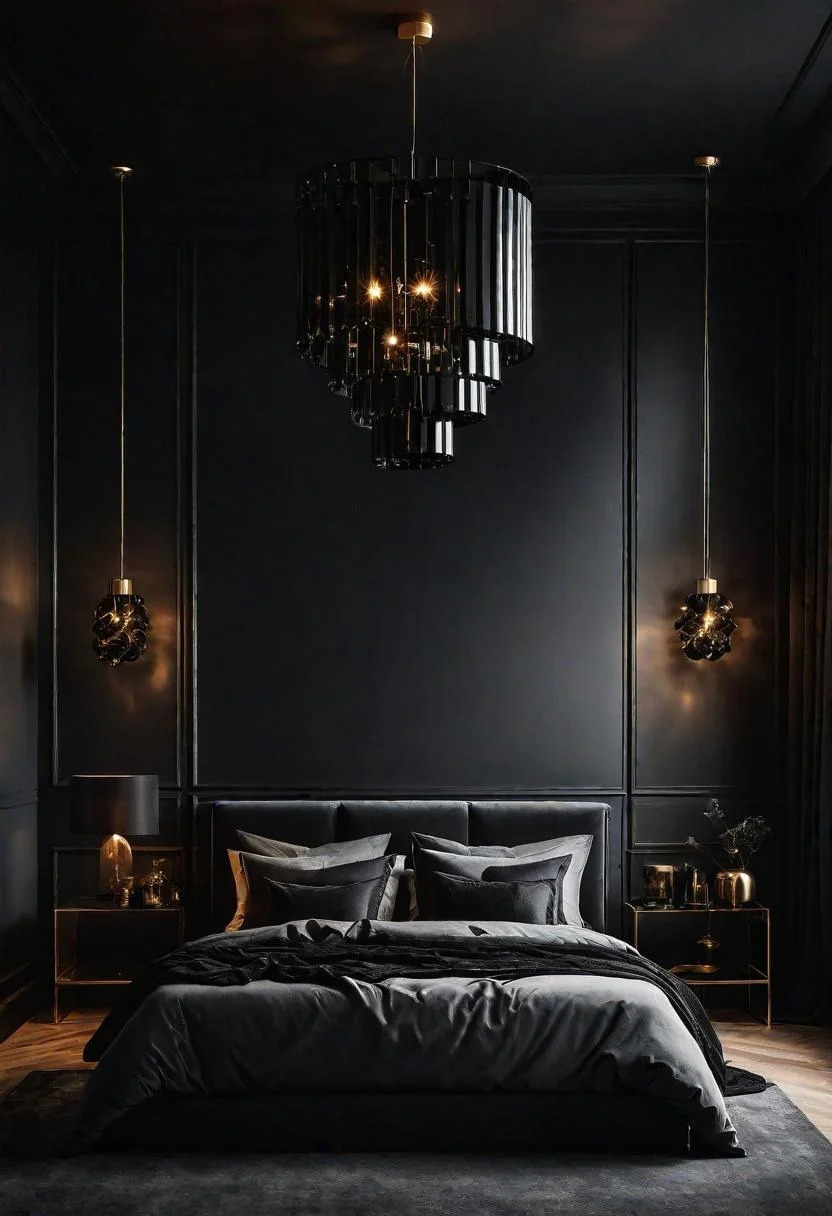 18 Bold Black Bedroom Ideas: Embrace Elegance 20 16. Chic Black Lighting Statements-0
