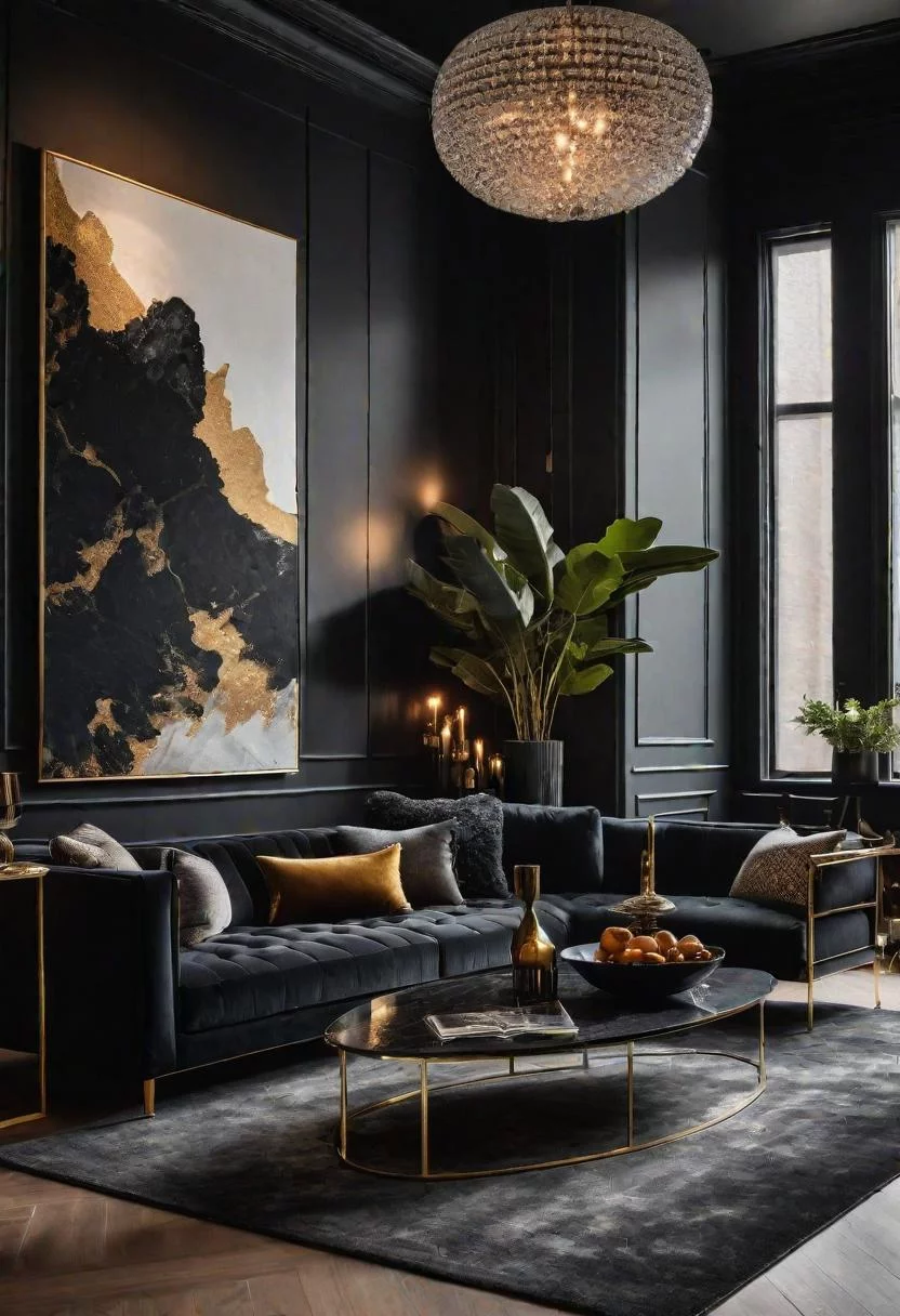 37 Cozy Contemporary Living Room Ideas: Modern Elegance 26 25. Chic Black Living Room Inspiration-0
