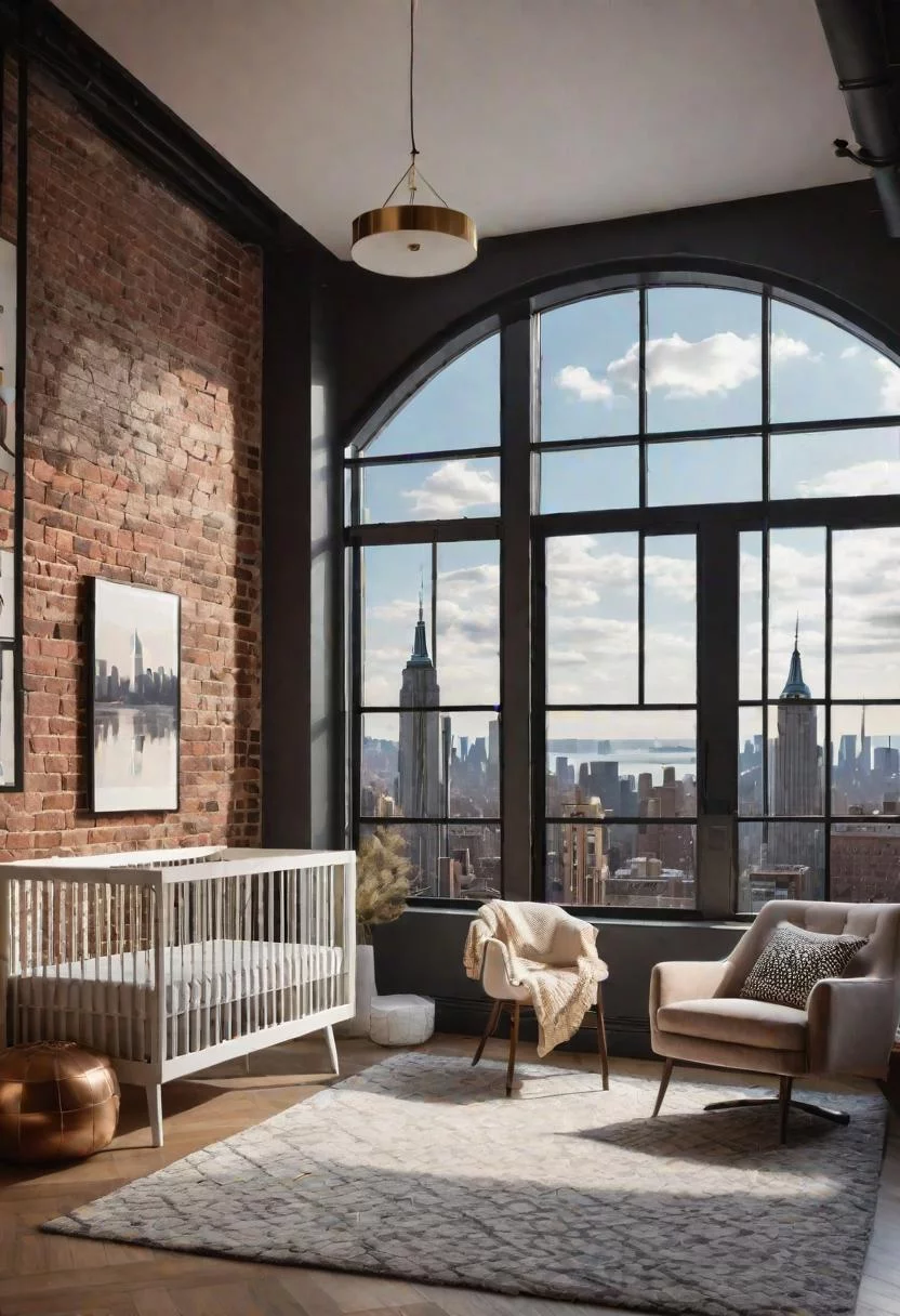 61 Dreamy Nursery Room Inspirations: From Cozy Corners to Whimsical Themes 76 54. Chic Loft Nursery Room Inspiration-0