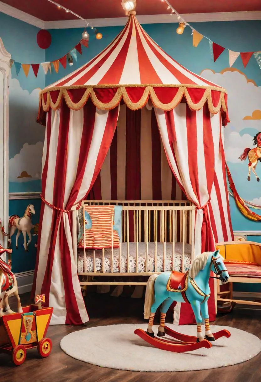 61 Dreamy Nursery Room Inspirations: From Cozy Corners to Whimsical Themes 39 23. Circus Showroom Nursery Inspiration-0