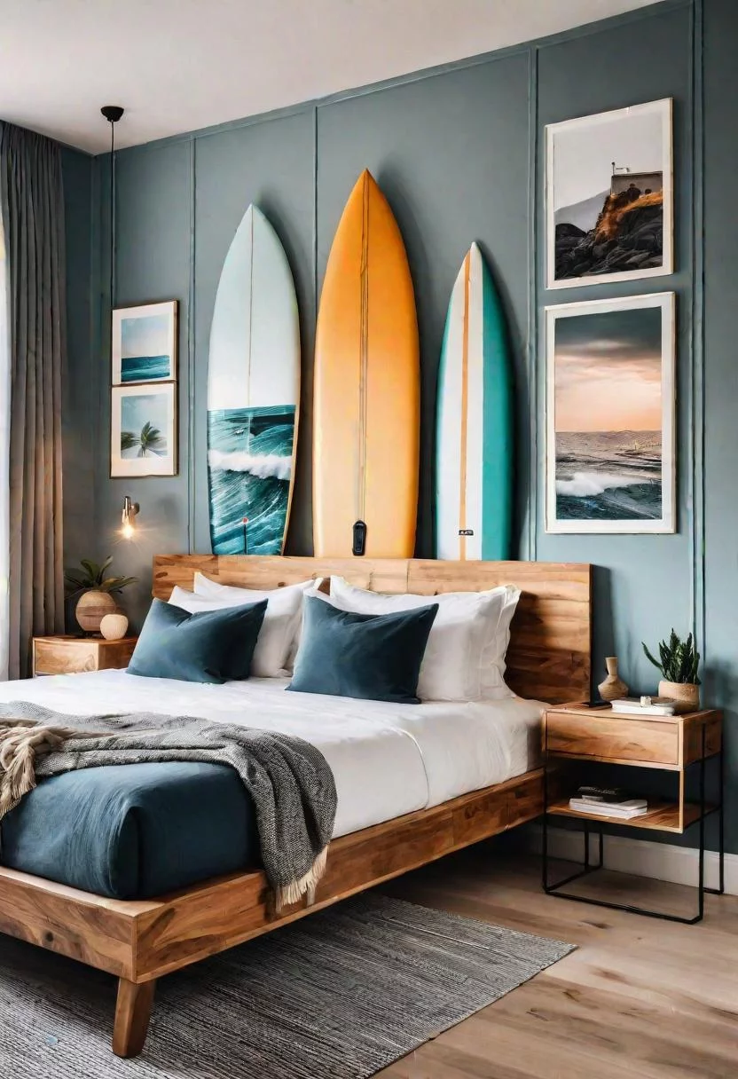 43 Relaxing Coastal Bedrooms for Breezy Retreats 20 19. Coastal Paddle Board Wall Art-0