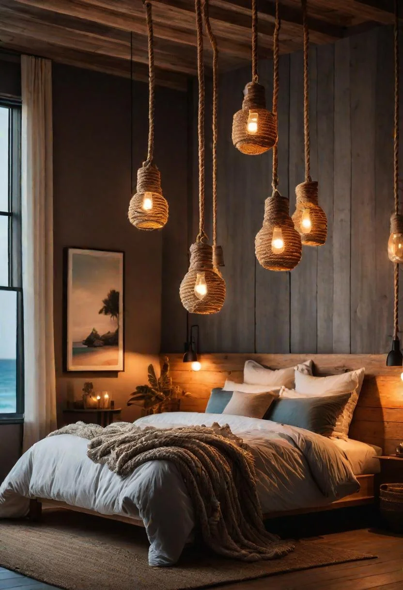 43 Relaxing Coastal Bedrooms for Breezy Retreats 7 6. Coastal Rope Lighting Fixtures-0