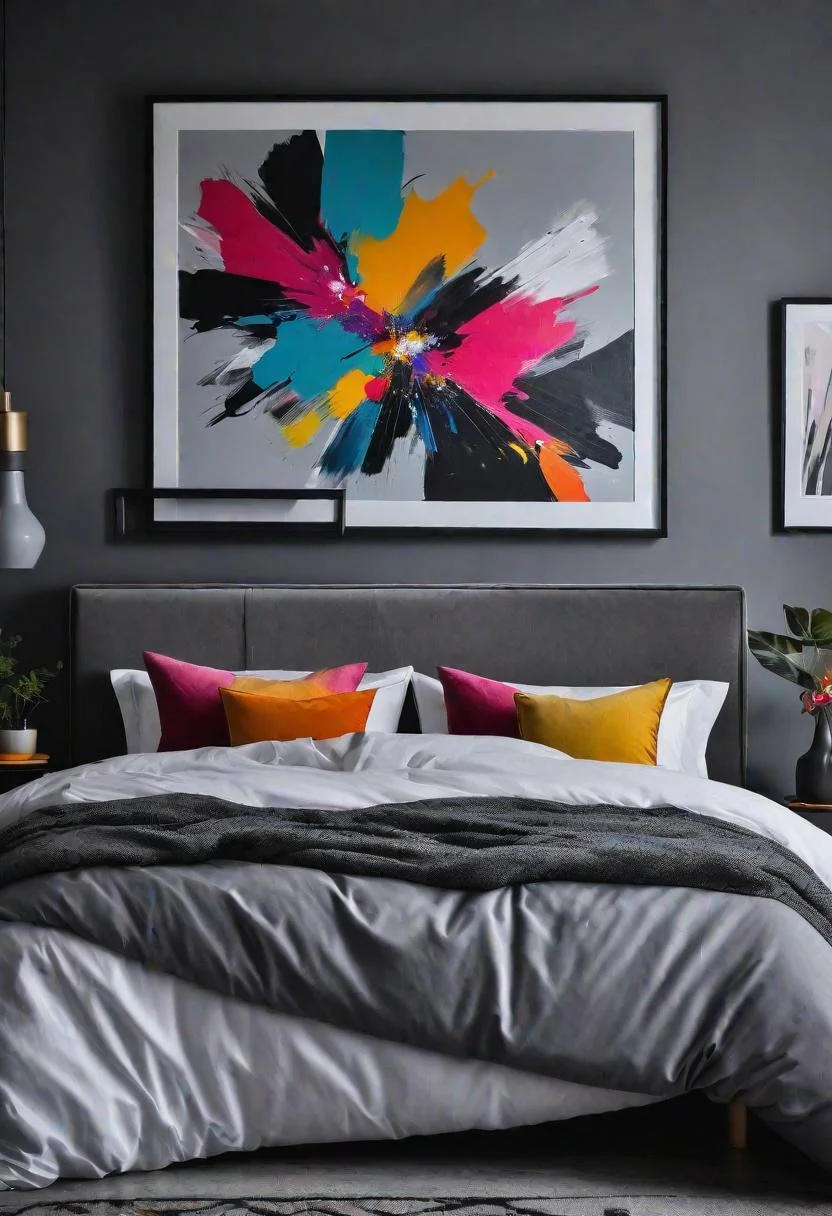 25. Colorful Art in Grey Bedroom-0 25. Colorful Art in Grey Bedroom-0