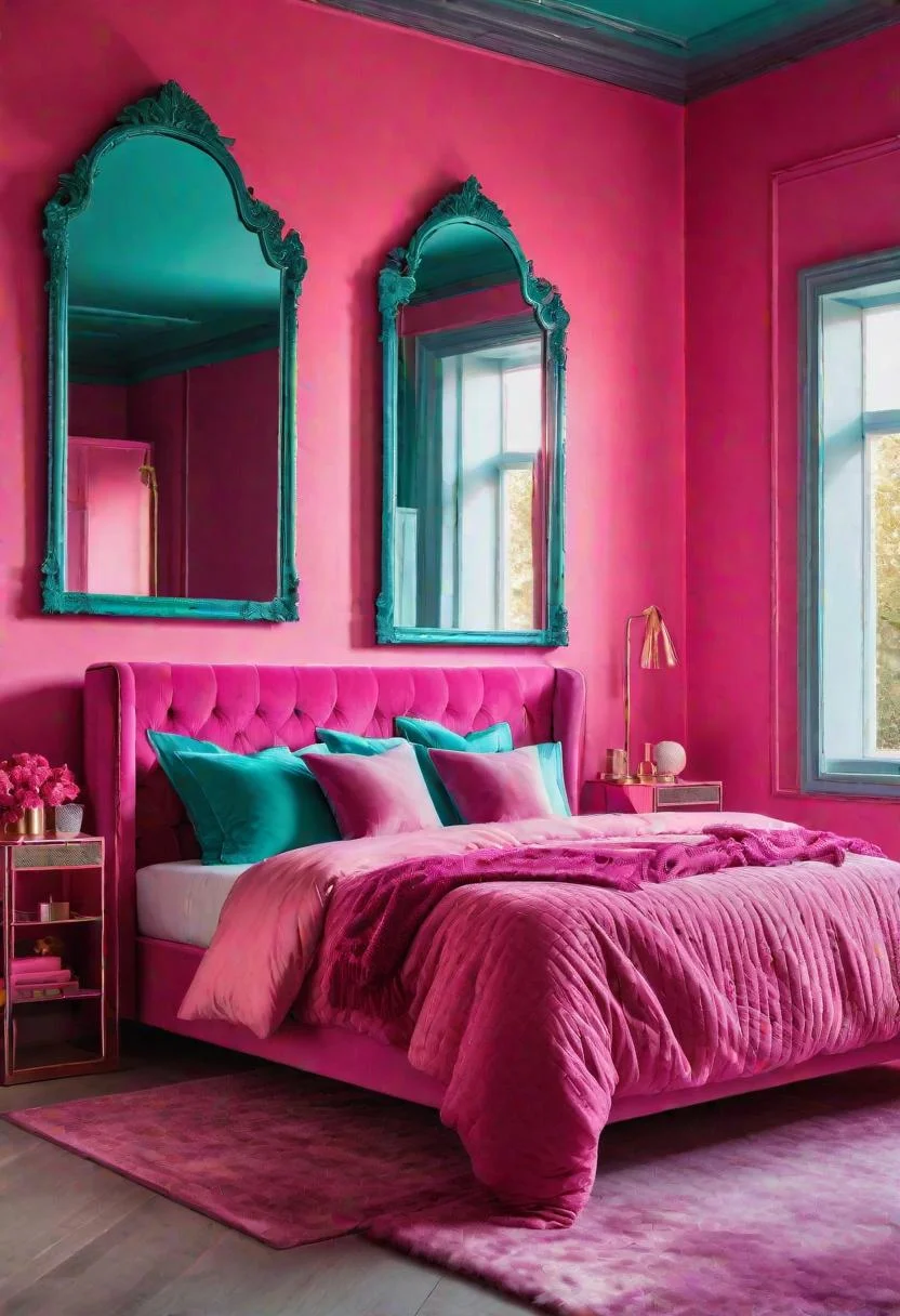 63 Luxurious Pink Bedrooms to Warm Up Your Space 64 62. Colorful Mirror Frames-0