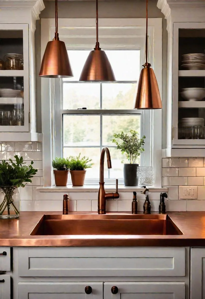33 Modern Farmhouse Kitchen Ideas: Blending Rustic Charm with Contemporary Design 21 18. Copper Accents in Farmhouse Kitchen-0