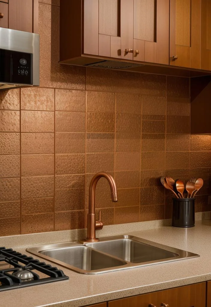 35 Stunning Kitchen Backsplash Ideas: Creative and Eye-Catching Designs 18 11. Copper Penny Tiles Inspiration-0