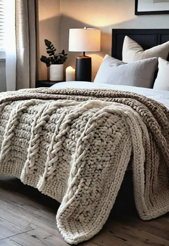 38 Genius Farmhouse Bedroom Ideas 15 14. Cozy Neutral Knit Blankets-0
