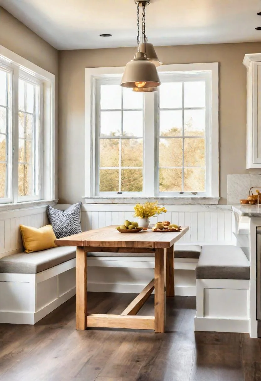 33 Modern Farmhouse Kitchen Ideas: Blending Rustic Charm with Contemporary Design 14 11. Cozy Nook Bench Seating-1