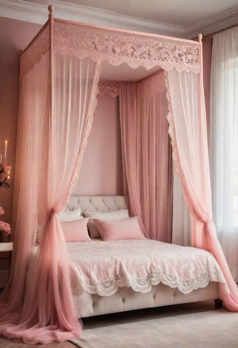 63 Luxurious Pink Bedrooms to Warm Up Your Space 32 31. Dreamy Bed Canopy Inspiration-0