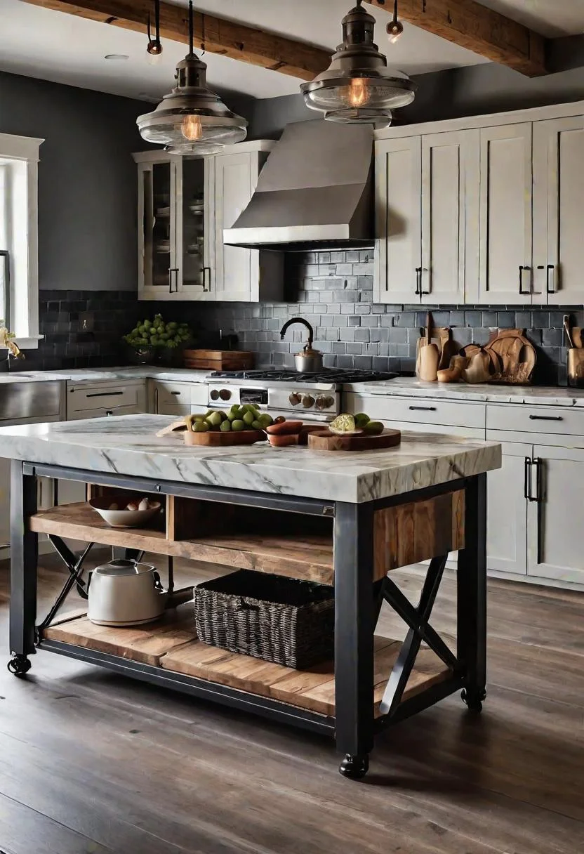 33 Modern Farmhouse Kitchen Ideas: Blending Rustic Charm with Contemporary Design 27 22. Eclectic Island Design Palette-1
