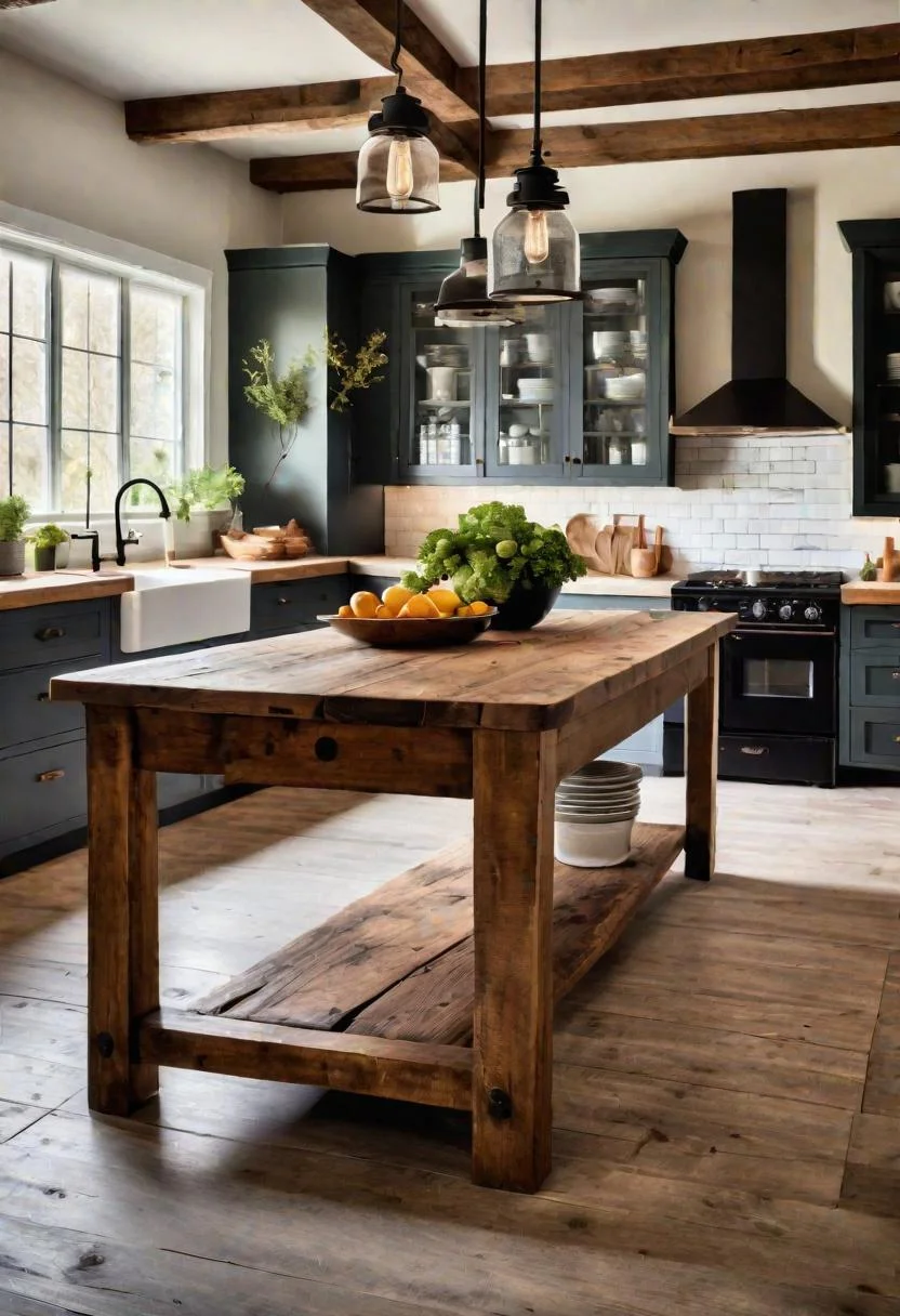 33 Modern Farmhouse Kitchen Ideas: Blending Rustic Charm with Contemporary Design 41 33. Farm Table Kitchen Island Conversion-0