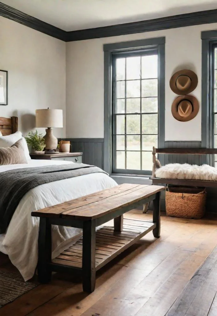 38 Genius Farmhouse Bedroom Ideas 18 17. Farmhouse Bed Bench-0
