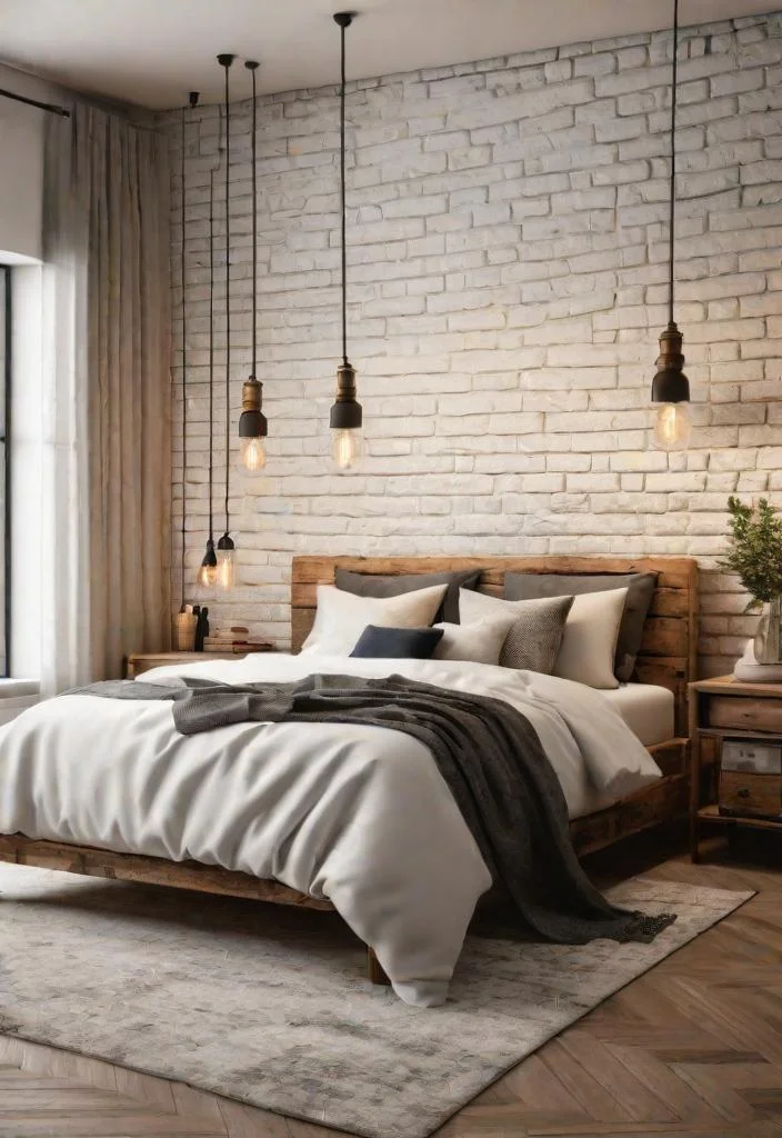 38 Genius Farmhouse Bedroom Ideas 19 18. Farmhouse Bedroom: Whitewashed Brick-0