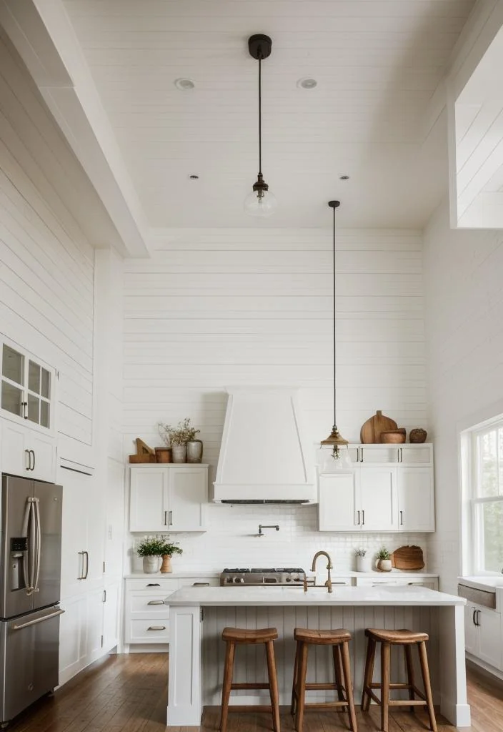 33 Modern Farmhouse Kitchen Ideas: Blending Rustic Charm with Contemporary Design 6 5. Farmhouse Fusion: Shiplap Brick Combo-0