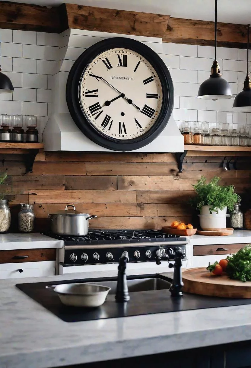 33 Modern Farmhouse Kitchen Ideas: Blending Rustic Charm with Contemporary Design 24 21. Farmhouse Kitchen Clock Spotlight-0
