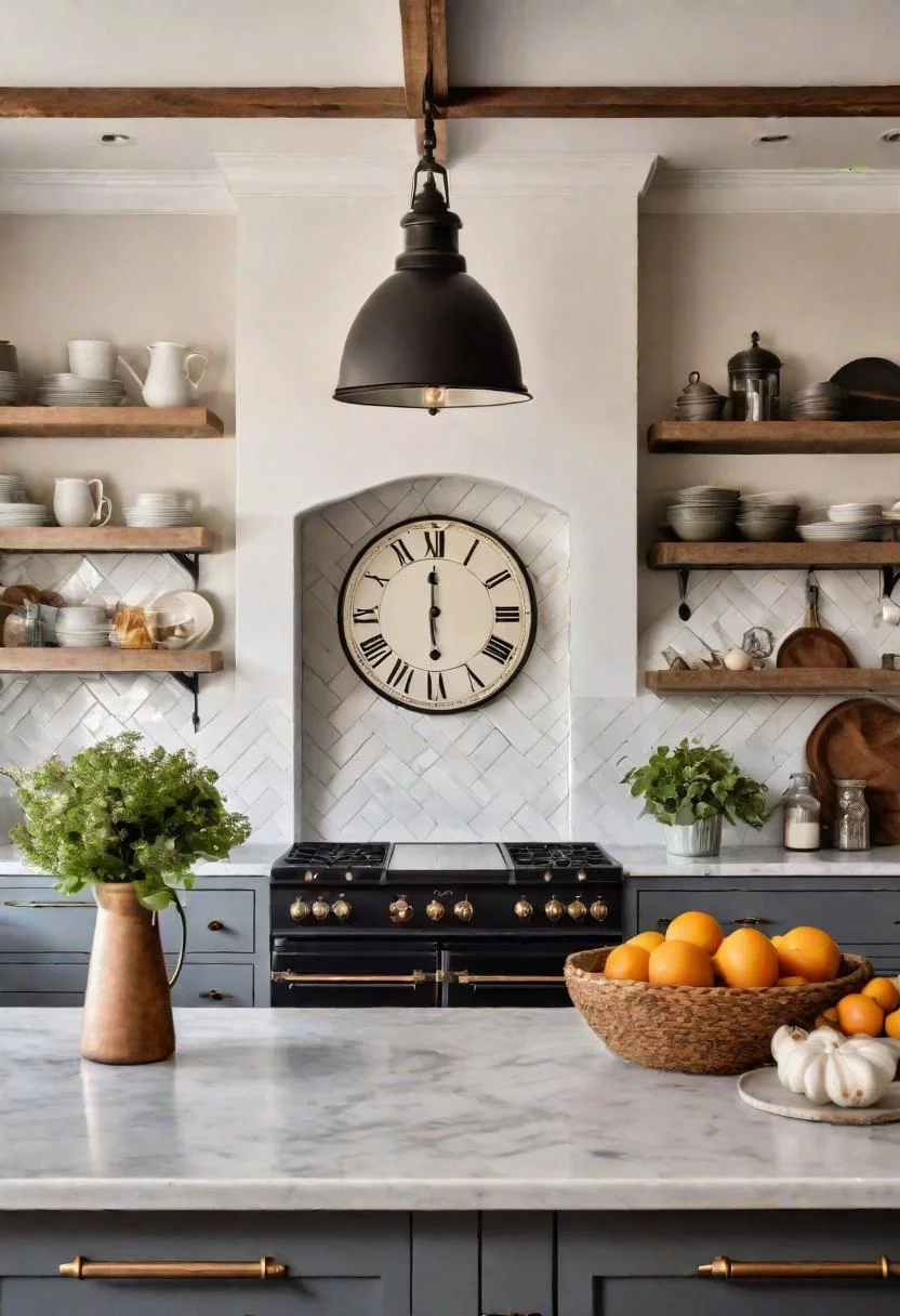 33 Modern Farmhouse Kitchen Ideas: Blending Rustic Charm with Contemporary Design 25 21. Farmhouse Kitchen Clock Spotlight-1