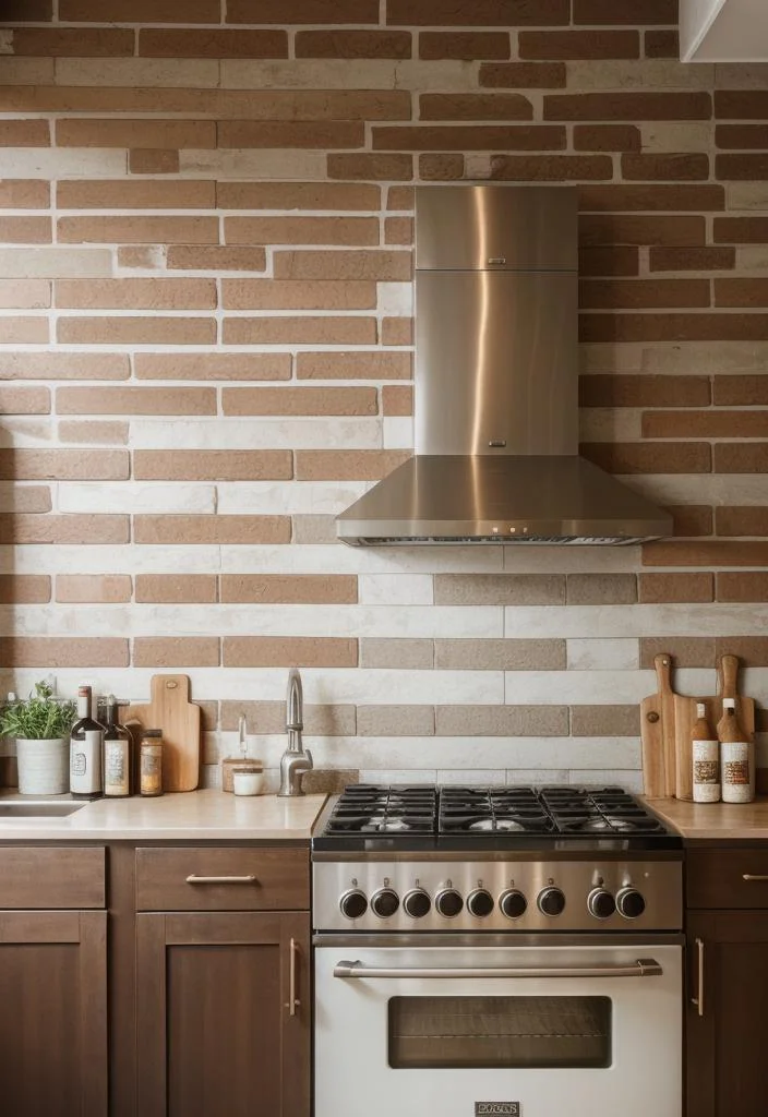 35 Stunning Kitchen Backsplash Ideas: Creative and Eye-Catching Designs 28 19. Faux Brick Wallpaper for Kitchen-1
