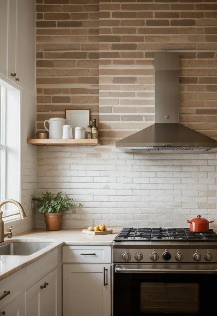 35 Stunning Kitchen Backsplash Ideas: Creative and Eye-Catching Designs 29 19. Faux Brick Wallpaper for Kitchen-2