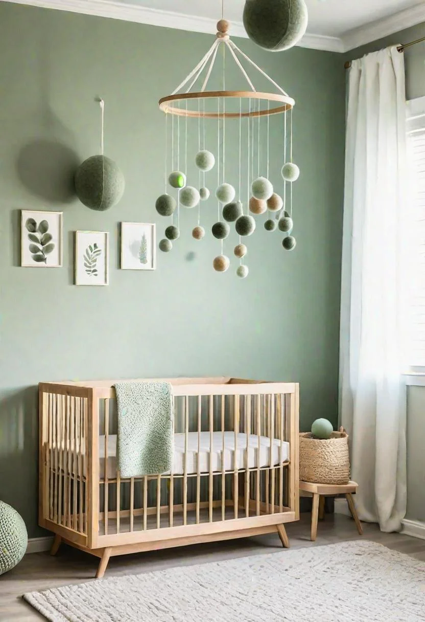 45 Serene Sage Green Nursery Ideas: Calming and Chic Inspirations 38 17. Felt Ball Mobile DIY Guide-0