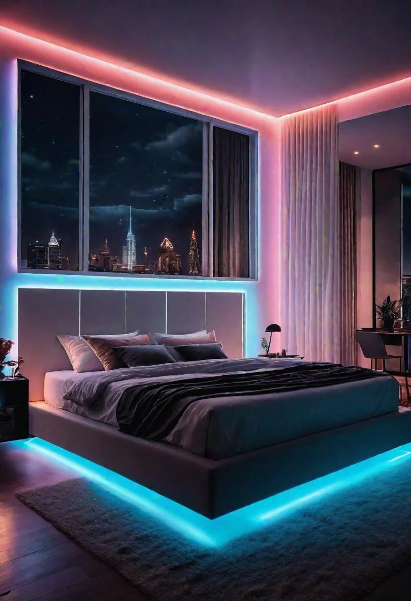 11. Floating Bed with LED Strips-0 11. Floating Bed with LED Strips-0