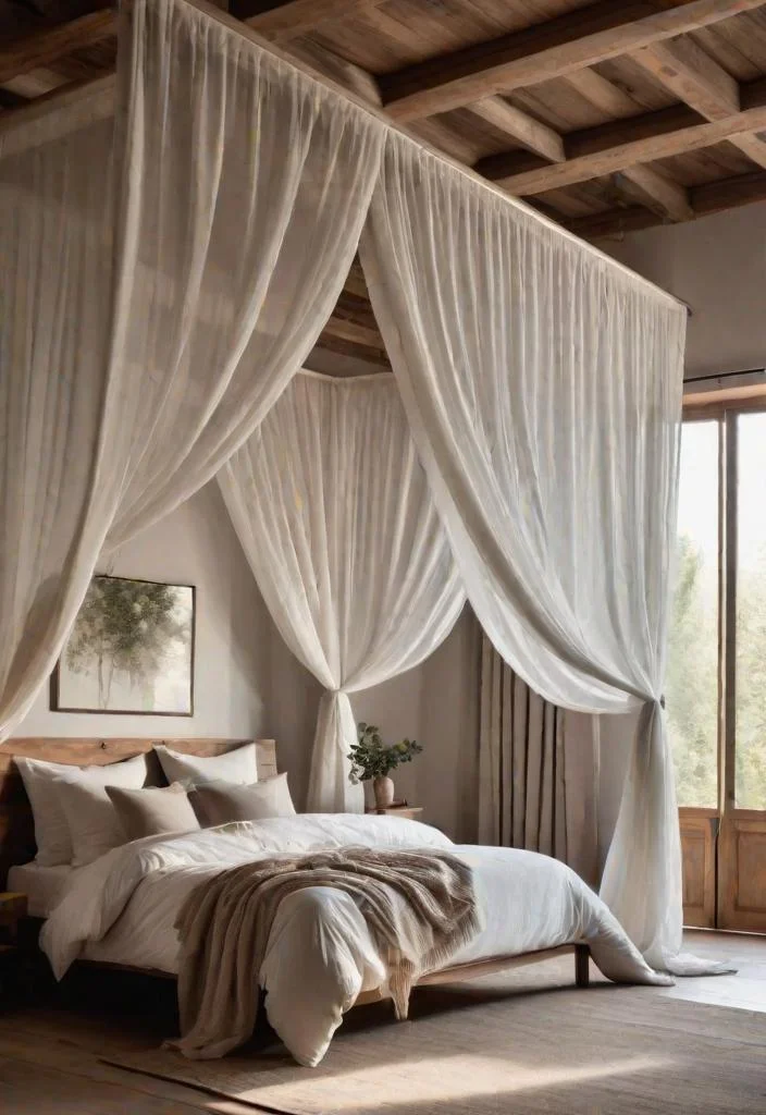 38 Genius Farmhouse Bedroom Ideas 17 16. Floating Canopy for Farmhouse Bedroom-0