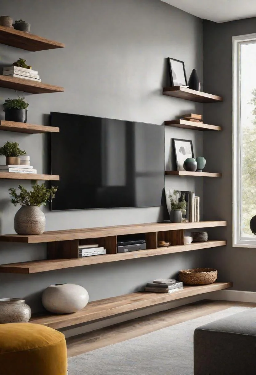 37 Cozy Contemporary Living Room Ideas: Modern Elegance 29 28. Floating Shelves for Decor Display-0