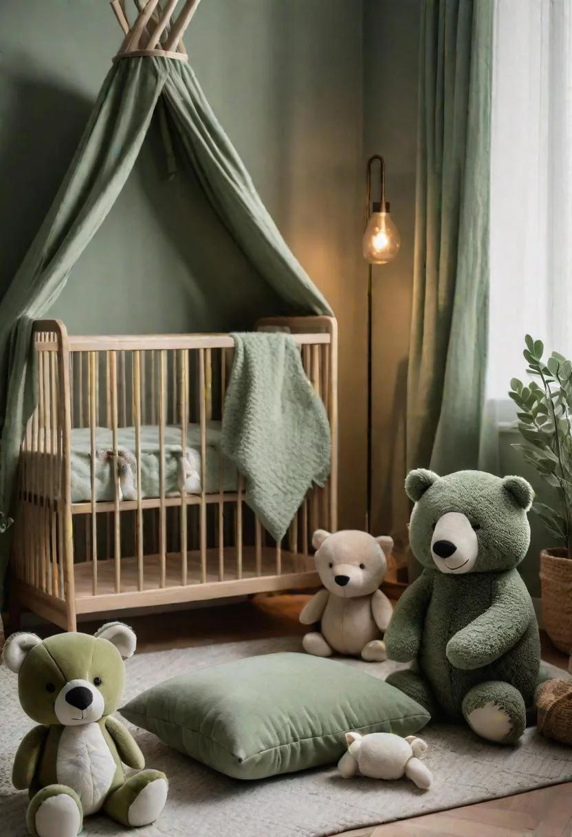 45 Serene Sage Green Nursery Ideas: Calming and Chic Inspirations 36 16. Forest Animal Plush Toys-0
