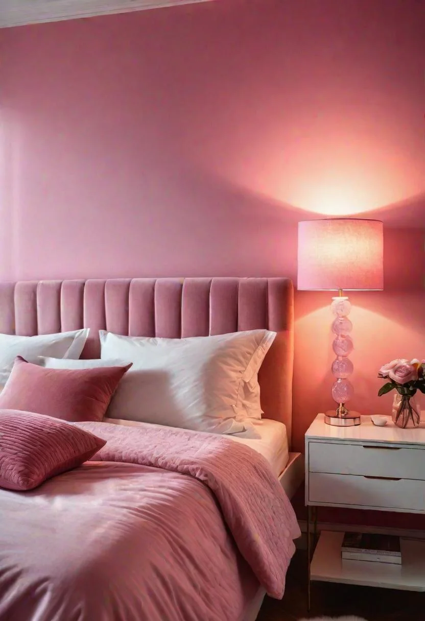 63 Luxurious Pink Bedrooms to Warm Up Your Space 45 44. Frosted Pink Glass Lamps-0