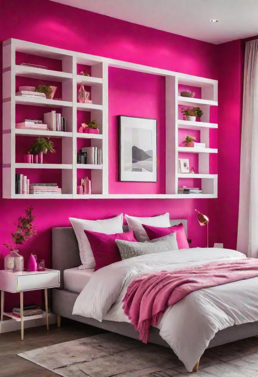 63 Luxurious Pink Bedrooms to Warm Up Your Space 6 5. Fuchsia Pink Feature Wall-0