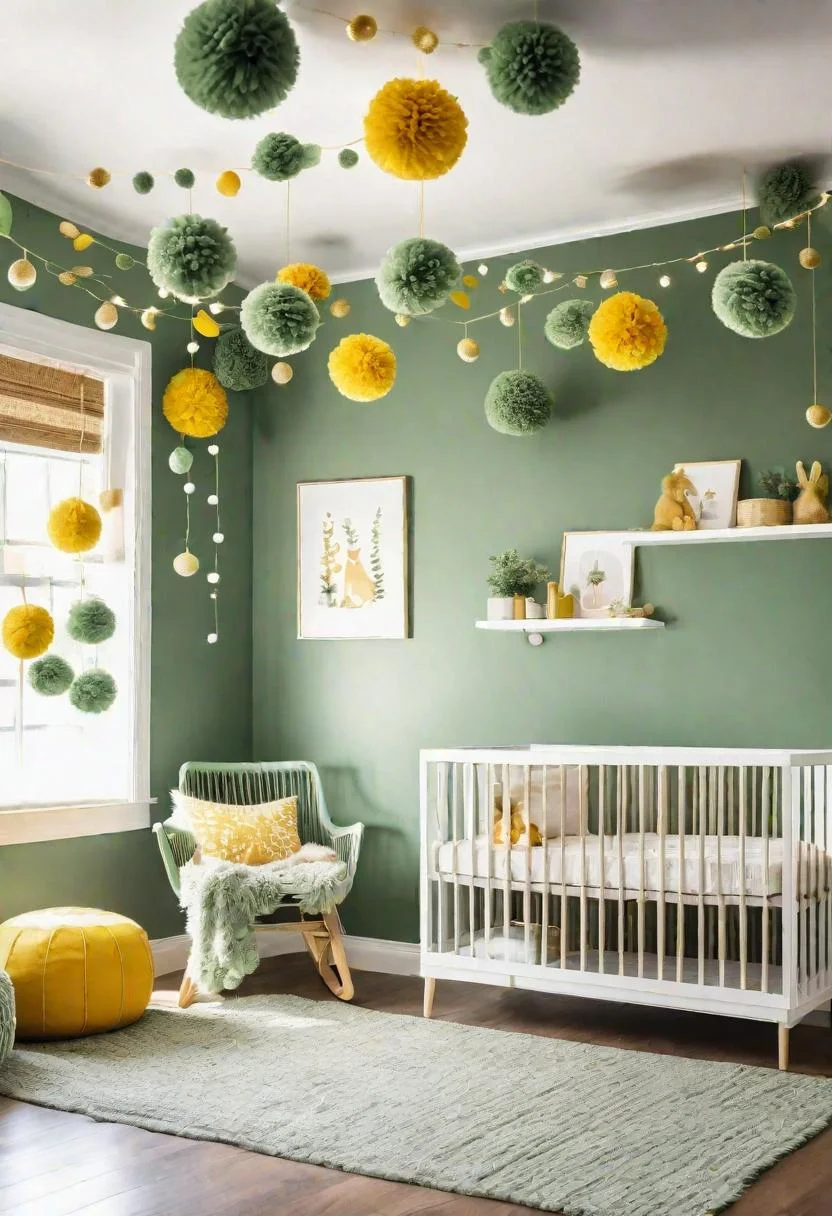 45 Serene Sage Green Nursery Ideas: Calming and Chic Inspirations 34 15. Garland Decor Ideas: Sage & Mustard-0
