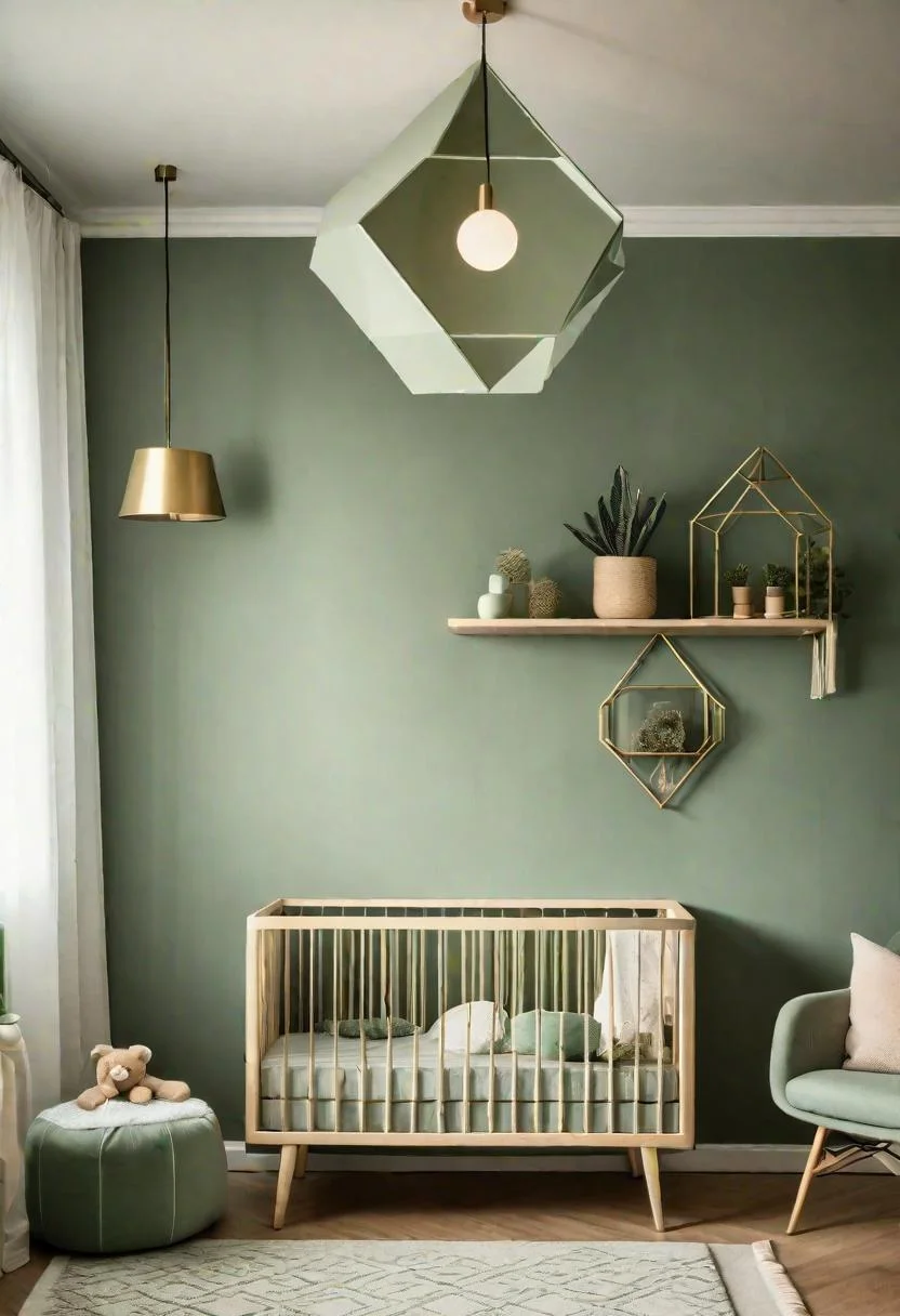 45 Serene Sage Green Nursery Ideas: Calming and Chic Inspirations 44 21. Geometric Nursery Light Fixtures-0
