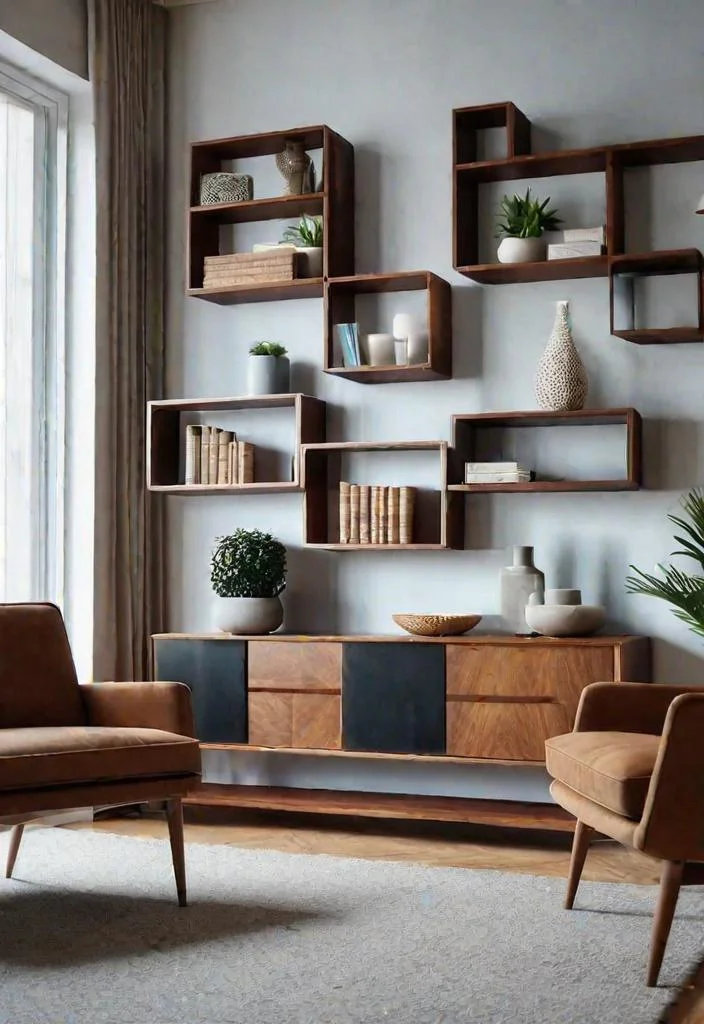 27 Beautiful mid century modern living rooms 25 21. Geometric Wall Shelving Units-0