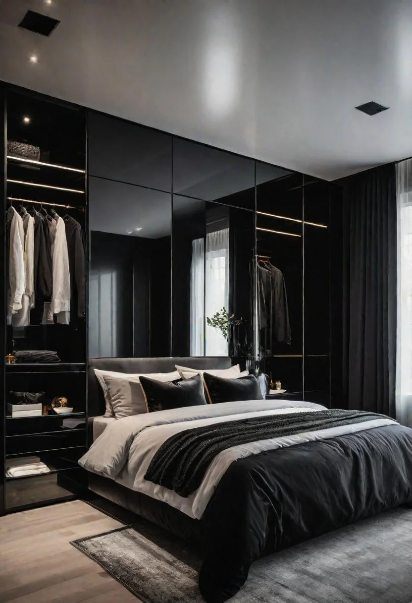 18 Bold Black Bedroom Ideas: Embrace Elegance 8 7. Glossy Black Storage Solutions-0