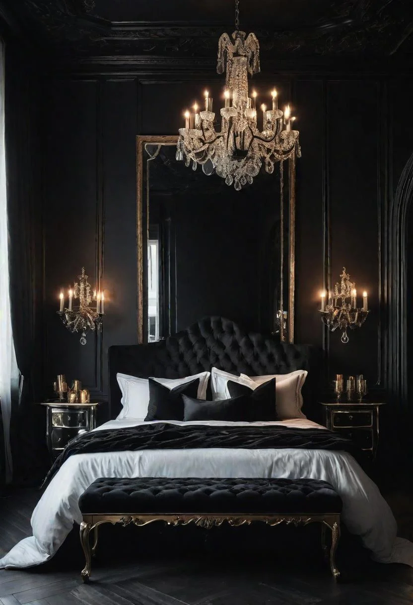 18 Bold Black Bedroom Ideas: Embrace Elegance 16 13. Gothic Bedroom Decor-0