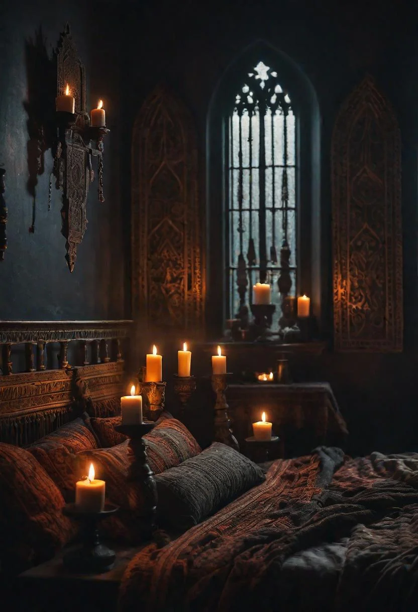 31 Dark Boho Bedroom Sanctuaries: Mystical Elegance & Cozy Vibes 12 5. Gothic Candle Sconces Collection-0