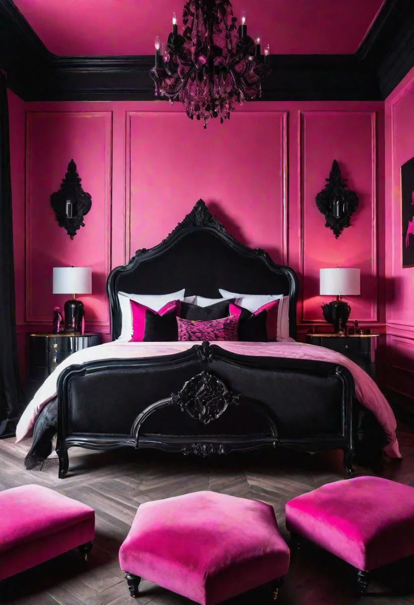 63 Luxurious Pink Bedrooms to Warm Up Your Space 27 26. Gothic Pink Bedroom-0