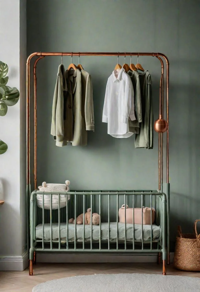 45 Serene Sage Green Nursery Ideas: Calming and Chic Inspirations 55 30. Green & Copper Clothing Rack-0