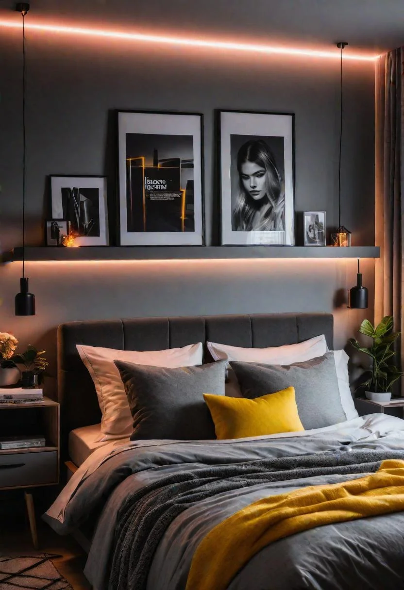 40. Grey Teen Bedroom with Neon-0 40. Grey Teen Bedroom with Neon-0